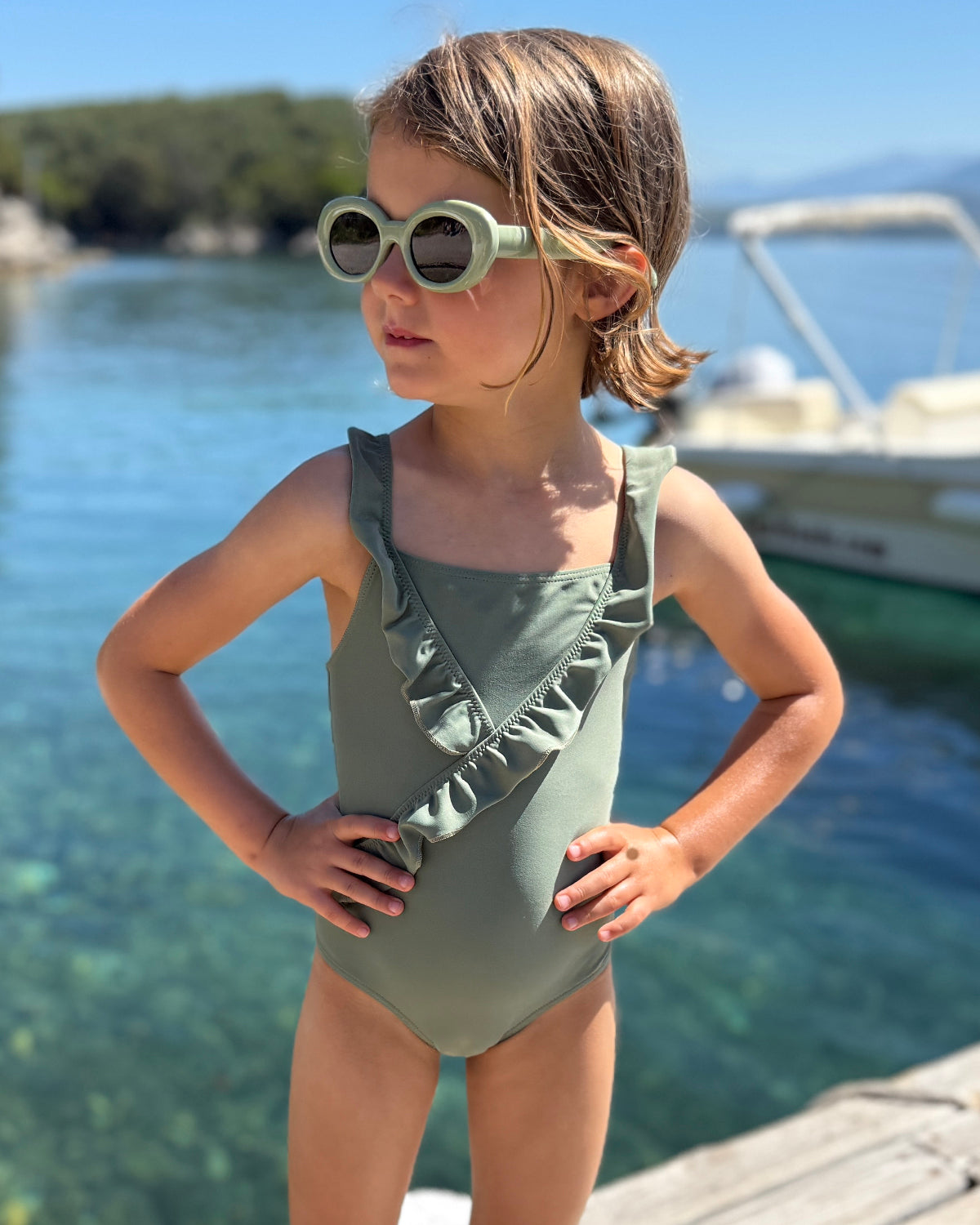 Sage Jade One-Piece Swimsuit for Girls with Eco-Friendly Fabric
